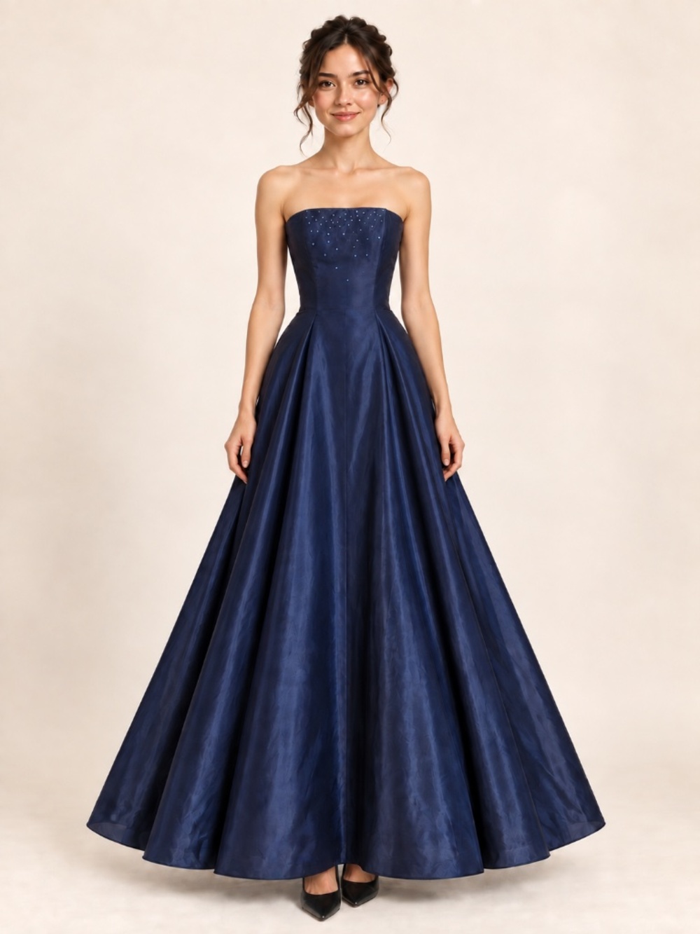Vintage Jessica McClintock Navy Taffeta Open-Back Gown XXS